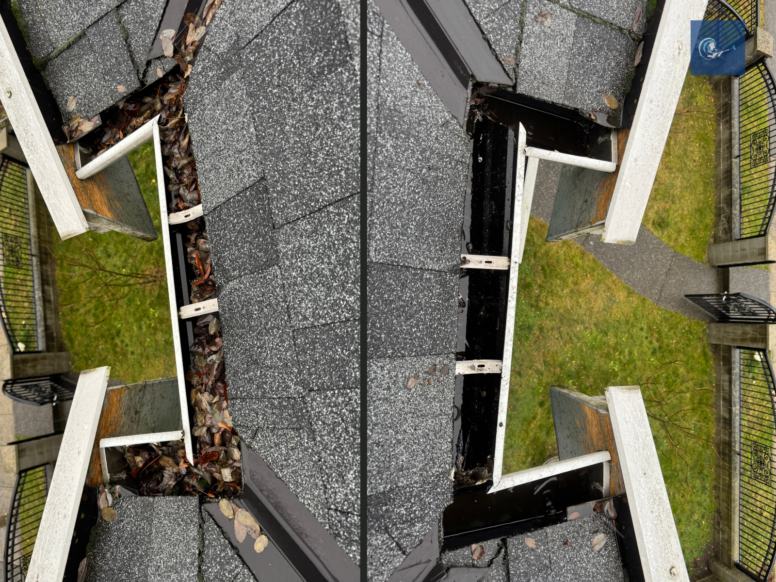 Gutter cleaning before and after — South Arm Richmond BC