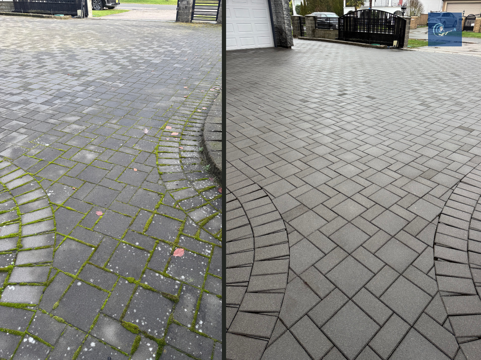 Pressure washing before and after — driveway cleaning, Brighouse Richmond BC